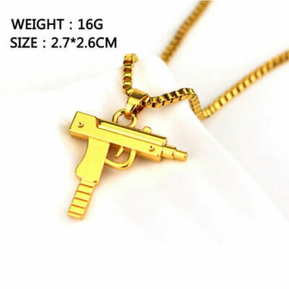 Gold Plated Solid Pistol Uzi Gun Pendant - Picture 6 of 8